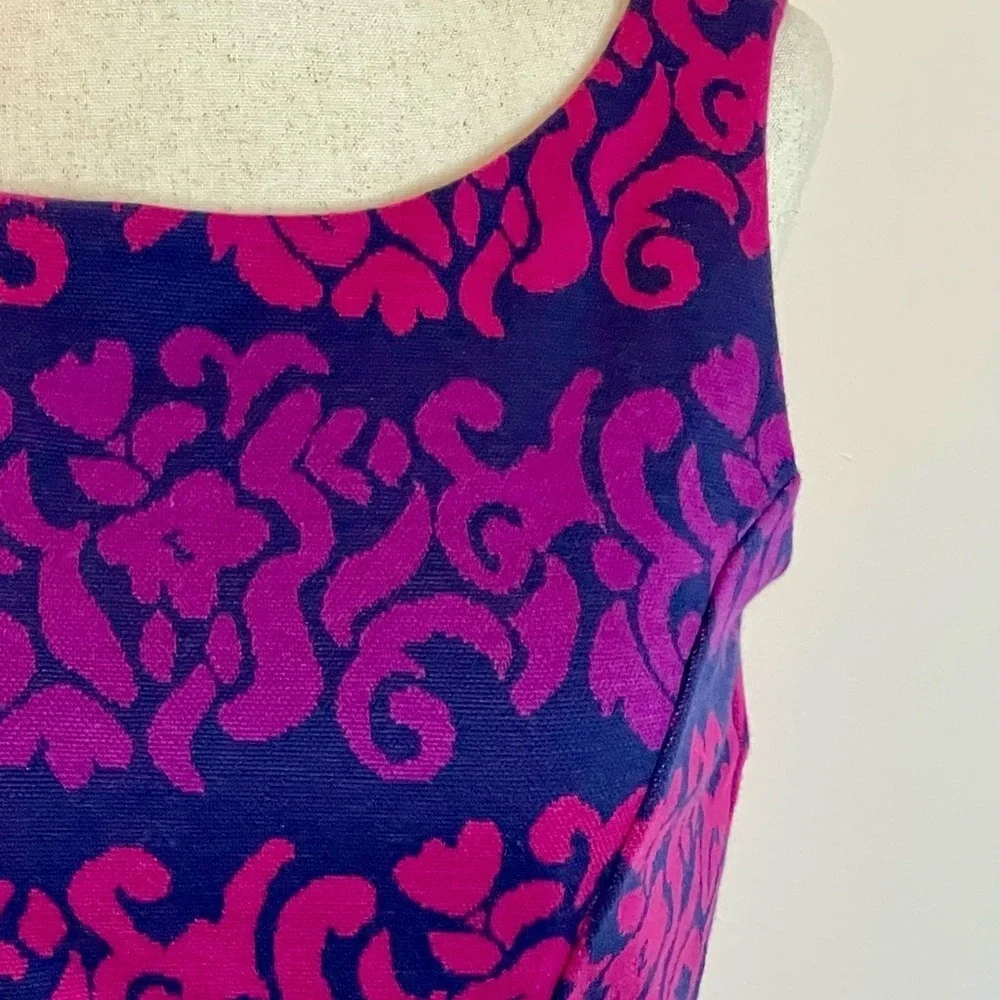 Lilly Pulitzer Jacquard Tie-Waist Sheath Dress Pink Navy Damask Pattern Size S
